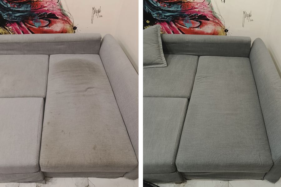 Πριν και μετά τον καθαρισμό του καναπέ 2